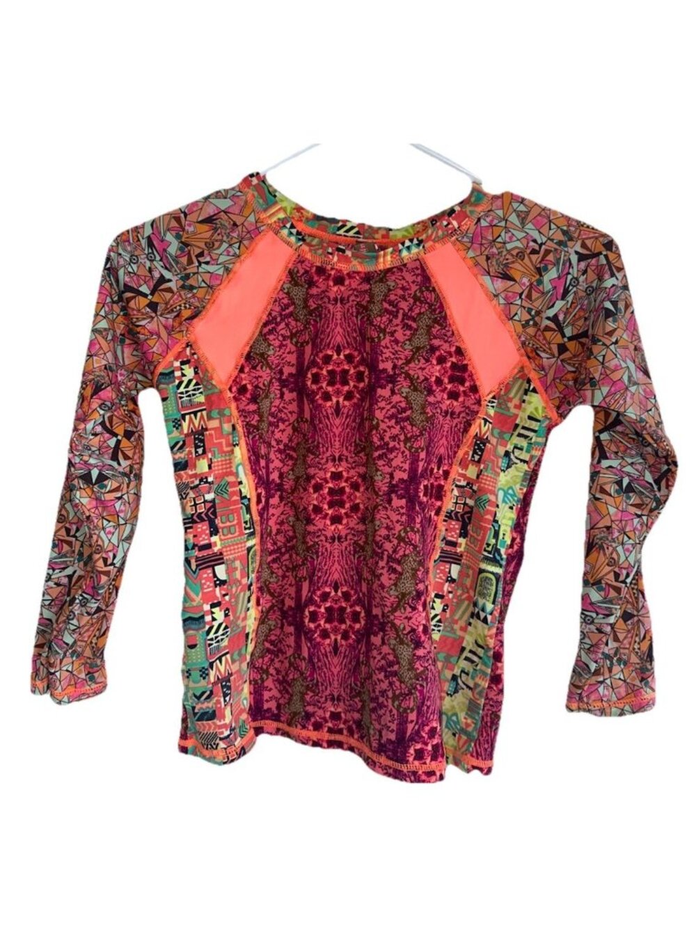 Maaji Girls Long Sleeve Rash Guard Swim Top Sz 14 Pink Orange Jungle Floral